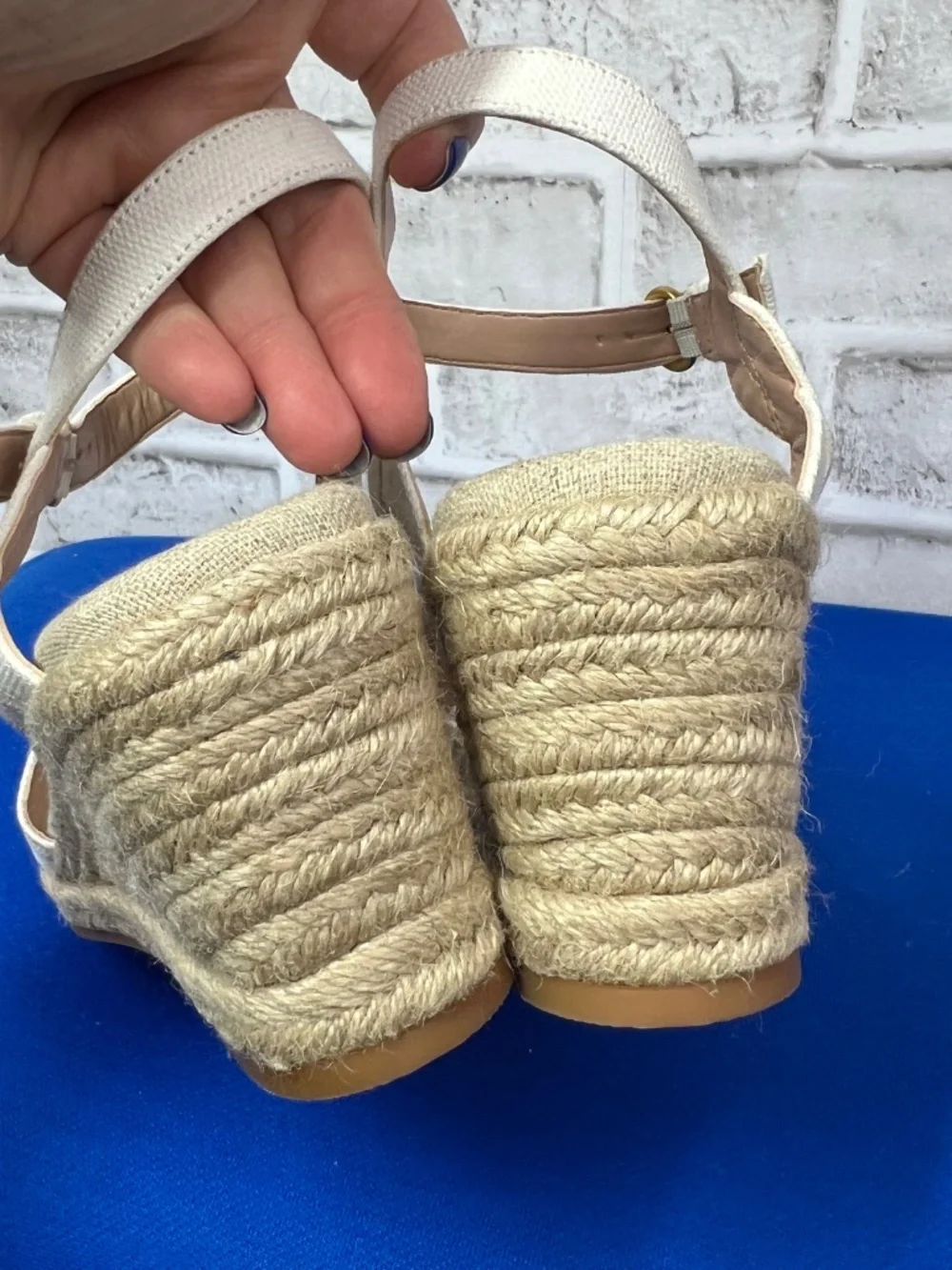 COLE HAAN • Canvas Espadrille Wedge Sandals Ivory Natural Size 10B